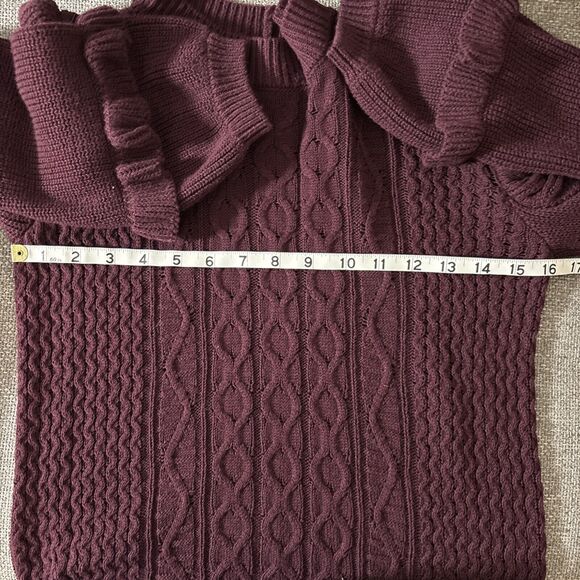 EXPRESS Womens XS Burgundy Cable Knit sweater cold shoulder cozy Fairygrunge - Picture 8 of 8